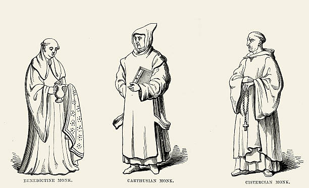 средневековая монахи-бенедиктинский carthusian и цистерцианский - monk stock illustrations