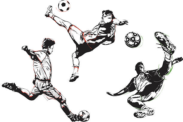 축구 트리오 - volley kick stock illustrations