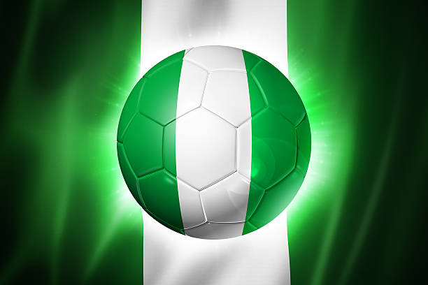 サッカーボールサッカーナイジェリアフラッグ付き - nigerian flag nigerian culture three dimensional shape nigeria ストックフォトと画像