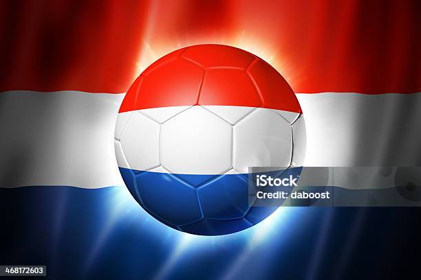 Soccer Football Ball With Netherlands Flag Stock Photo - Download Image Now - 2014, Backgrounds, Blue