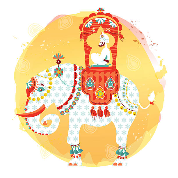 Decorated indian elephant with maharaja on a back. Decorated indian elephant with maharaja on a back. Vector illustration maharadja stock illustrations