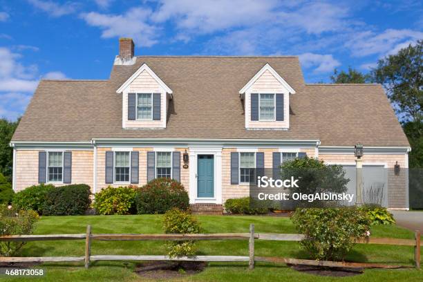 Luxury New England House Chatham Cape Cod Massachusetts Blue Sky Stock Photo - Download Image Now