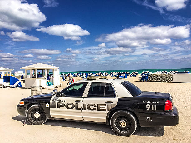 Miami Beach, USA - January 29, 2015: Police car parked on Miami Beach
