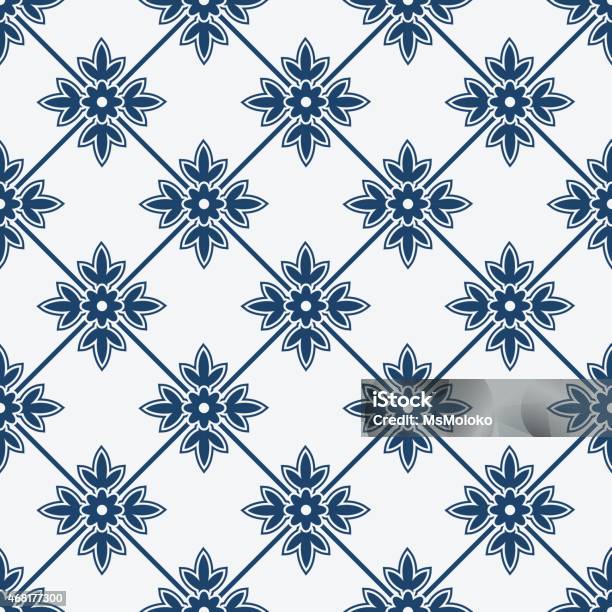 Blue And White Delft Pattern Stock Illustration - Download Image Now - 2015, Backgrounds, Blue