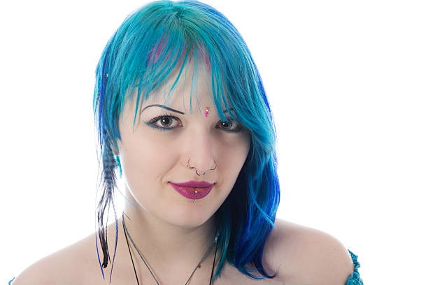 istock Blue haired young woman with feather. 468178767