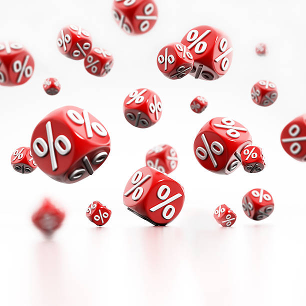 istock Red dice with percent sign on the white background 468180004