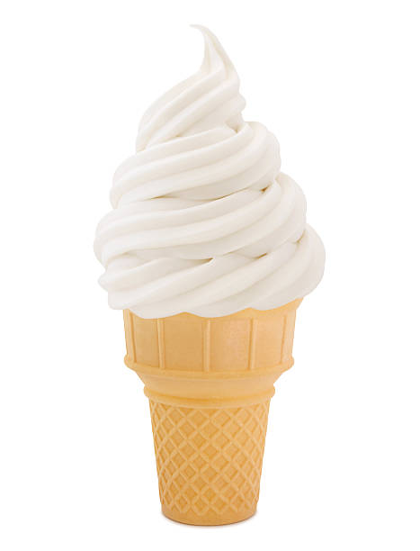 Vanilla Soft Serve Ice Cream Cone Vanilla Soft Serve Ice Cream Cone isolated on white (excluding the small shadow under the cone) cone shape photos stock pictures, royalty-free photos & images