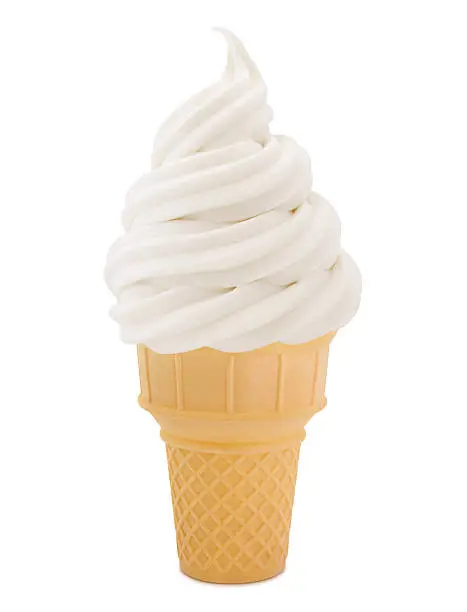 Vanilla Soft Serve Ice Cream Cone isolated on white (excluding the small shadow under the cone)