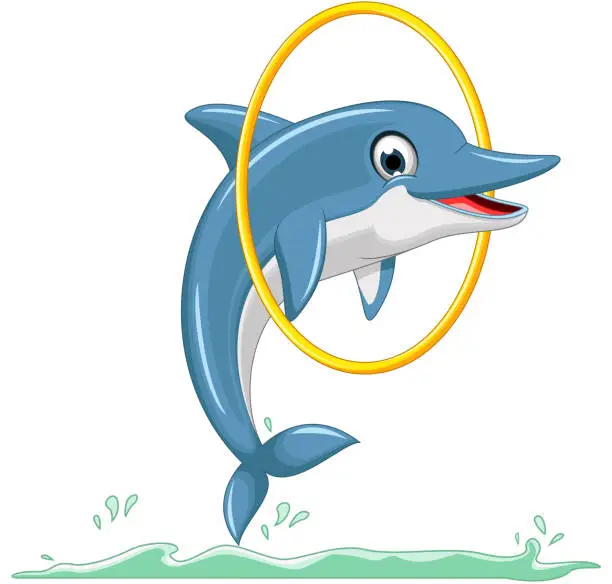 Vector illustration of cute dolphin cartoon jumping
