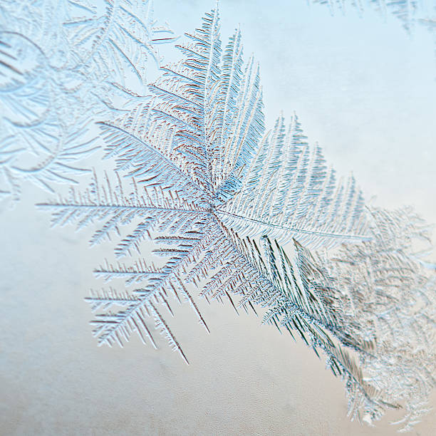 istock Ice floral pattern on glass in blurred vignette macro view 468183114