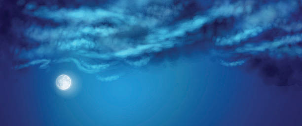 Vector Nightly Clouds Vector nightly dramatic blue landscape with cumulus clouds and moon sky light background stock illustrations