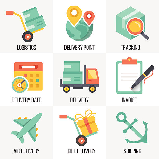 Vector delivery and logistics icons set. Set 8 Vector delivery and logistics icons set. Flat design illustrations. Isolated on white background. Set 8. anchor free pic stock illustrations