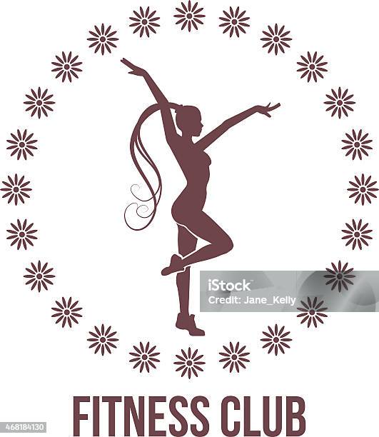 Fitness Club Emblem With Woman Silhouette Stock Illustration - Download Image Now - 2015, Activity, Adult