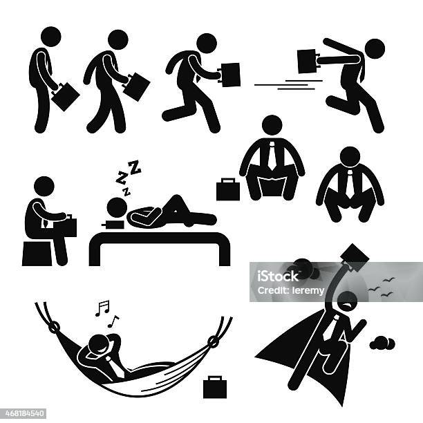 Businessman Business Man Walking Running Sleeping Flying Stick Figure Pictogram Stock Illustration - Download Image Now