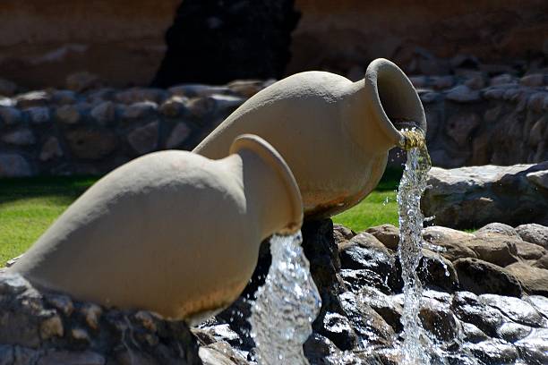 Two pottery fountain in an inner courtyard