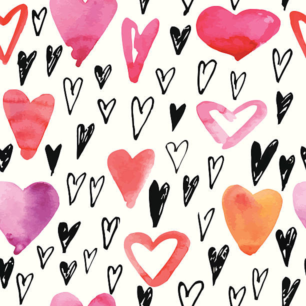 ilustraciones, imágenes clip art, dibujos animados e iconos de stock de dibujo a mano corazones - valentine card valentines day old fashioned pattern