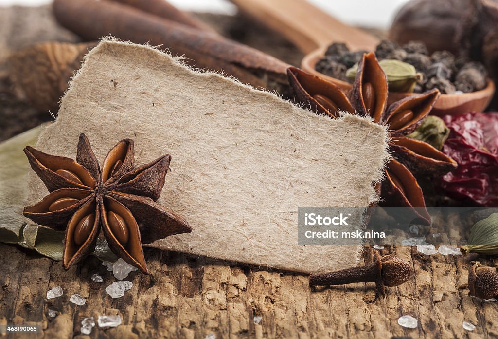 Spices Spices on wooden chopping board Backgrounds Stock Photo