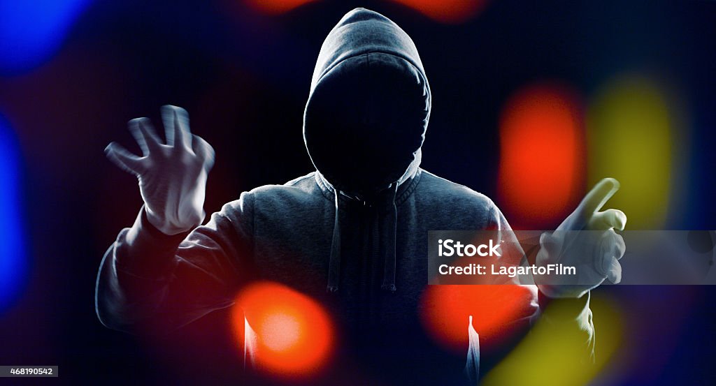 Futuristic hacker attack cybercrime Futuristic computer hacker, black background 2015 Stock Photo