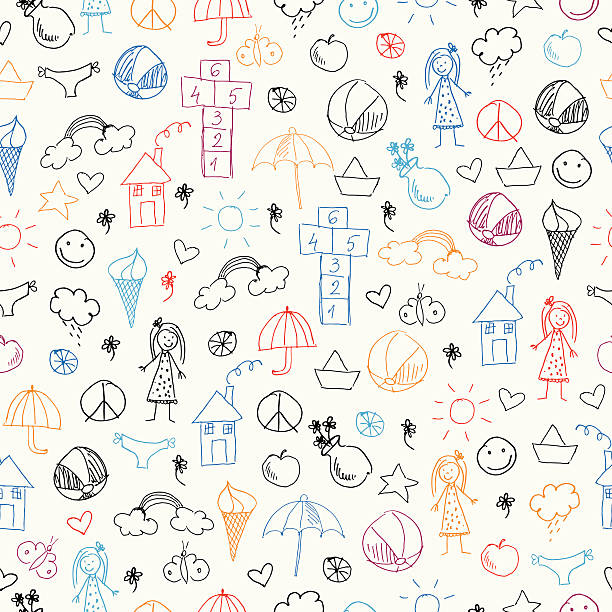 Summer seamless pattern with icons Vector Illustration.EPS10, Ai10, PDF, High-Res JPEG included. house outside drawings stock illustrations