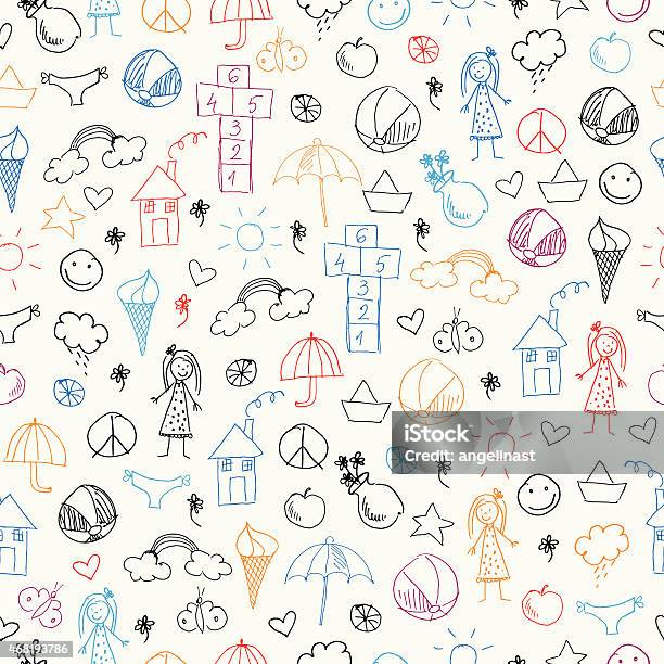 Summer Seamless Pattern With Icons Stock Illustration - Download Image Now - Child, Doodle, Pattern