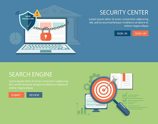 Flat banners set. Security center and search engine illustration vector art illustration