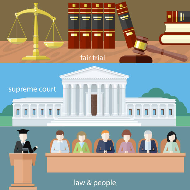 ilustraciones, imágenes clip art, dibujos animados e iconos de stock de fair trial. tribunal supremo. ley y personas - supreme court