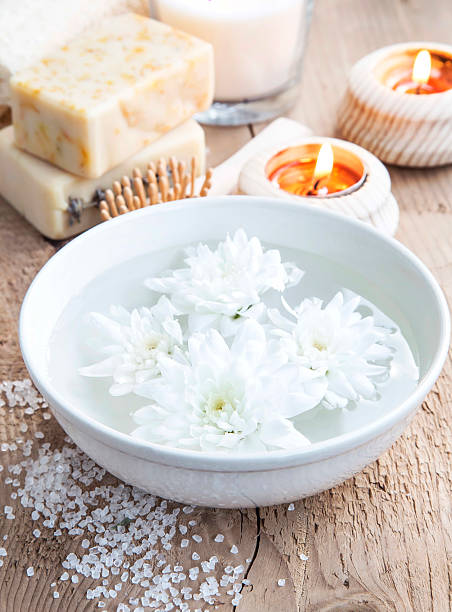 istock Beautiful White Flowers in the Water.Spa Setting 468202808