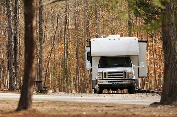 istock Motorhome in wooded campsite 468205398
