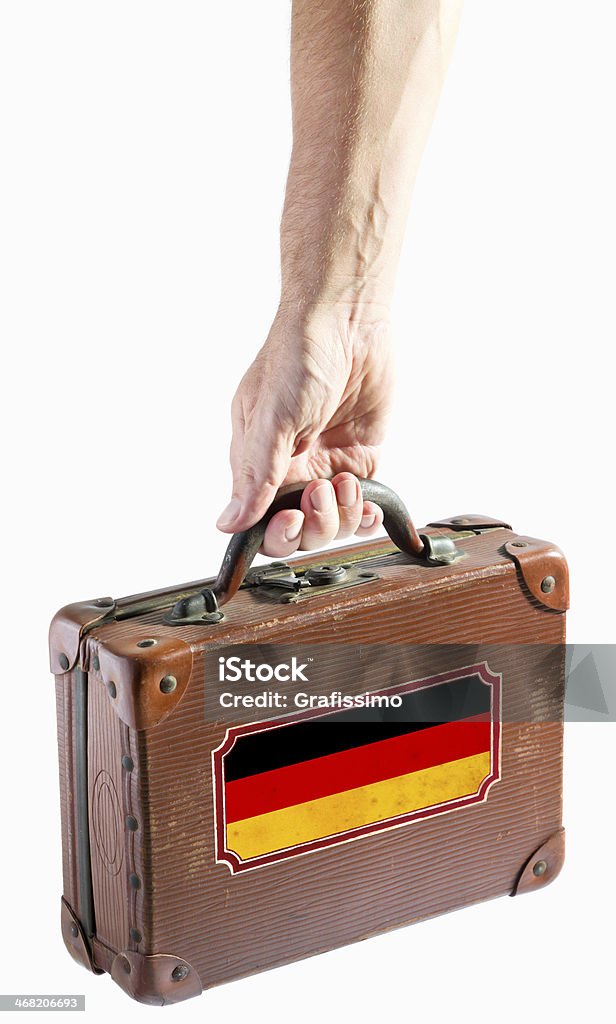 Mão segurando a mala de couro antigo com Bandeira da Alemanha - Royalty-free Alemanha Foto de stock