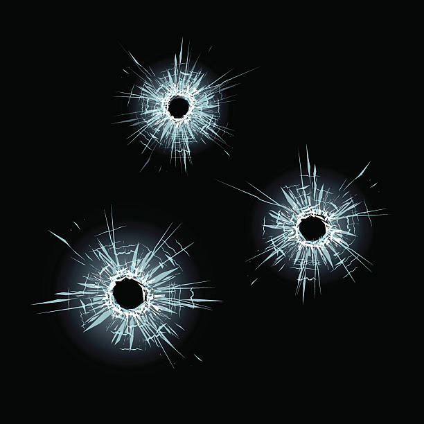 불릿 구멍 유리컵 - bullet hole glass cracked hole stock illustrations