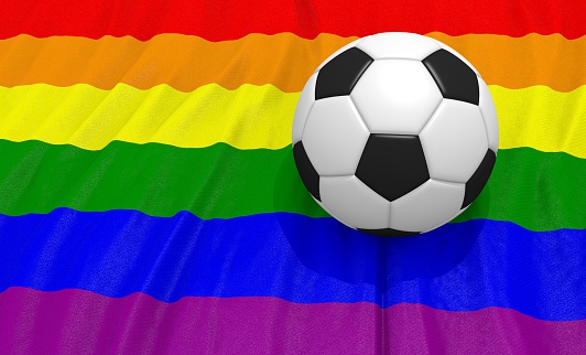 3d illustration of a soccer ball on the gay flag