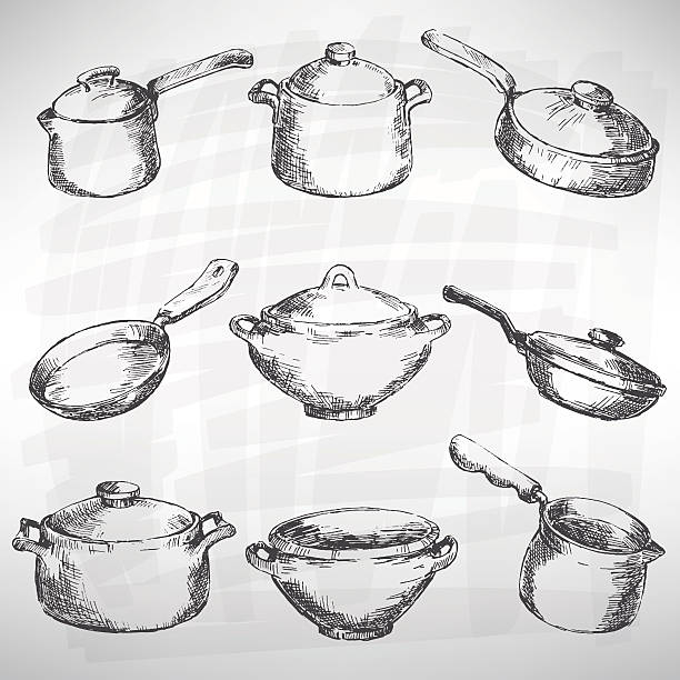 illustrations, cliparts, dessins animés et icônes de ensemble de couverts - pan saucepan kitchen utensil isolated
