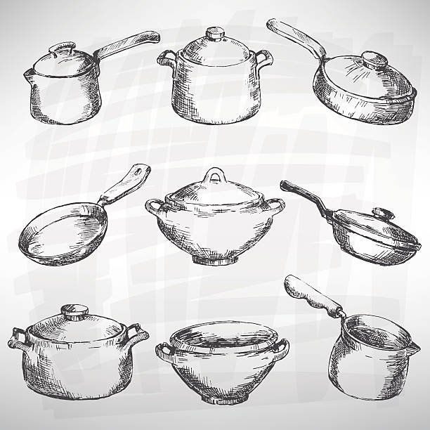 커트러리 설정 - white background container silverware dishware stock illustrations