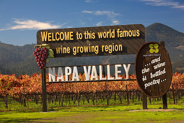 ingresso segno vigneti napa california - napa valley vineyard grape food foto e immagini stock