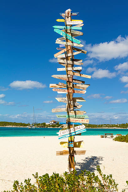 istock Road signs on the tropical beach 468216080