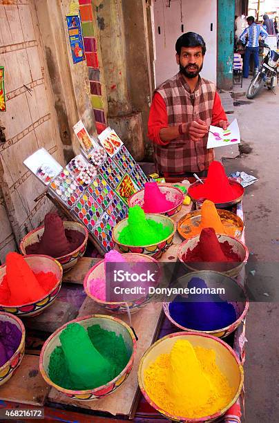 Local Man Selling Paint In The Street Pushkar India Stock Photo - Download Image Now
