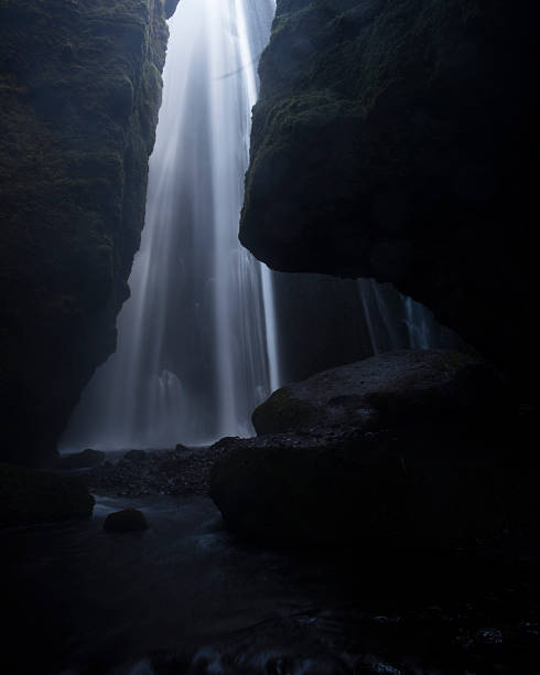 Secret Waterfalls among the basalt cliffs stock photo