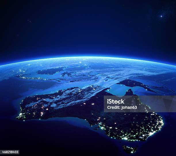 Australia With City Lights From Space At Night Stock Photo - Download Image Now - Australia, Globe - Navigational Equipment, Satellite View