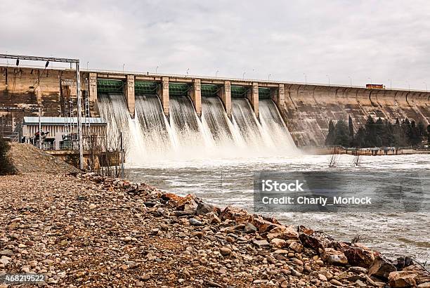 Discharge Of Water In Marsh Orellana Spain Stock Photo - Download Image Now - Dam, Falling, 2015