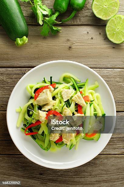Zucchini Noodle Dish Overhead View Stock Photo - Download Image Now - Bell Pepper, Pasta, White Color