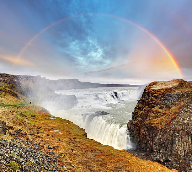 cachoeira gullfoss, islândia - gullfoss falls - fotografias e filmes do acervo