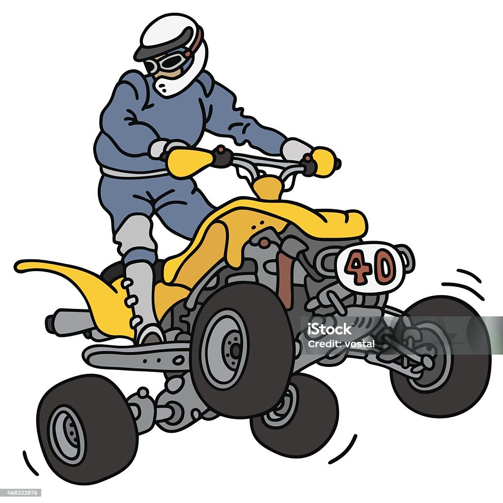 Rider on the terrain vehicle Hand drawing of a racer on the yellow all terrain vehicle - not a real model 2015 stock vector