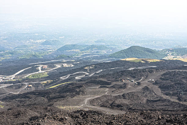 istock Mountain road on Etna volcano. 468223078