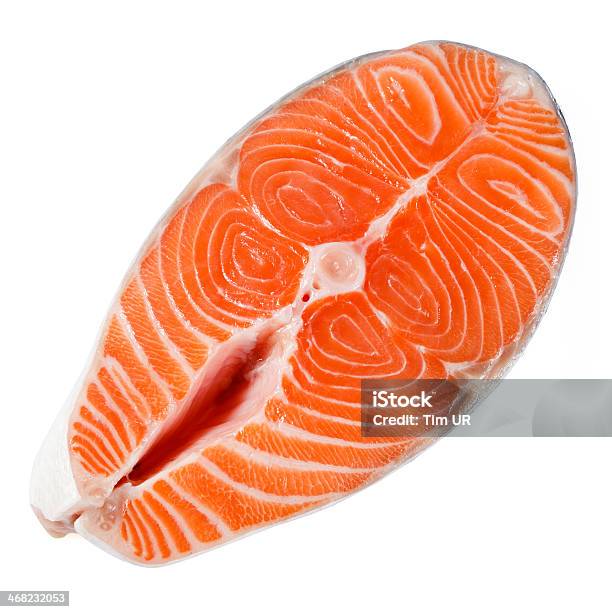 Salmon Steak On A White Background With Clipping Path Stock Photo - Download Image Now