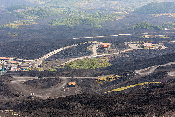istock Mountain road on Etna volcano. 468232886