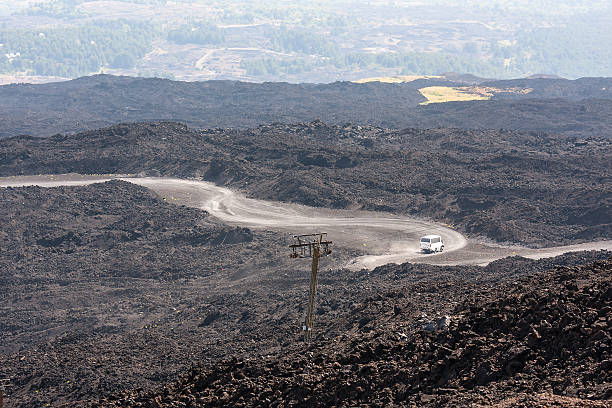 Mountain road on Etna volcano.