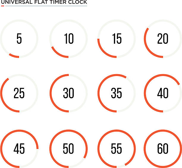Set of simple timers showing times in five second intervals Set of simple flat timers. Vector stroke symbols. Trandy design five minutes stock illustrations