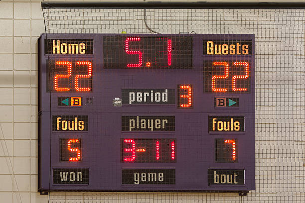 istock Scoreboard showing 3rd quarter results tied at 22 468237427