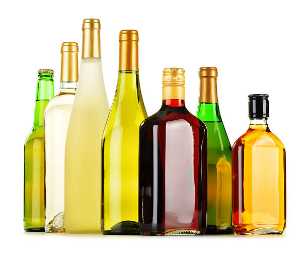 istock Bottles of assorted alcoholic beverages isolated on white 468238287