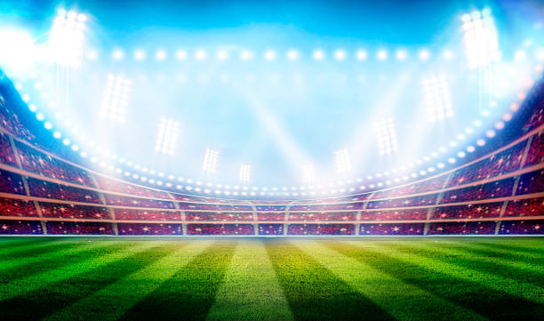 istock Football stadium illuminated by spotlights 468250282